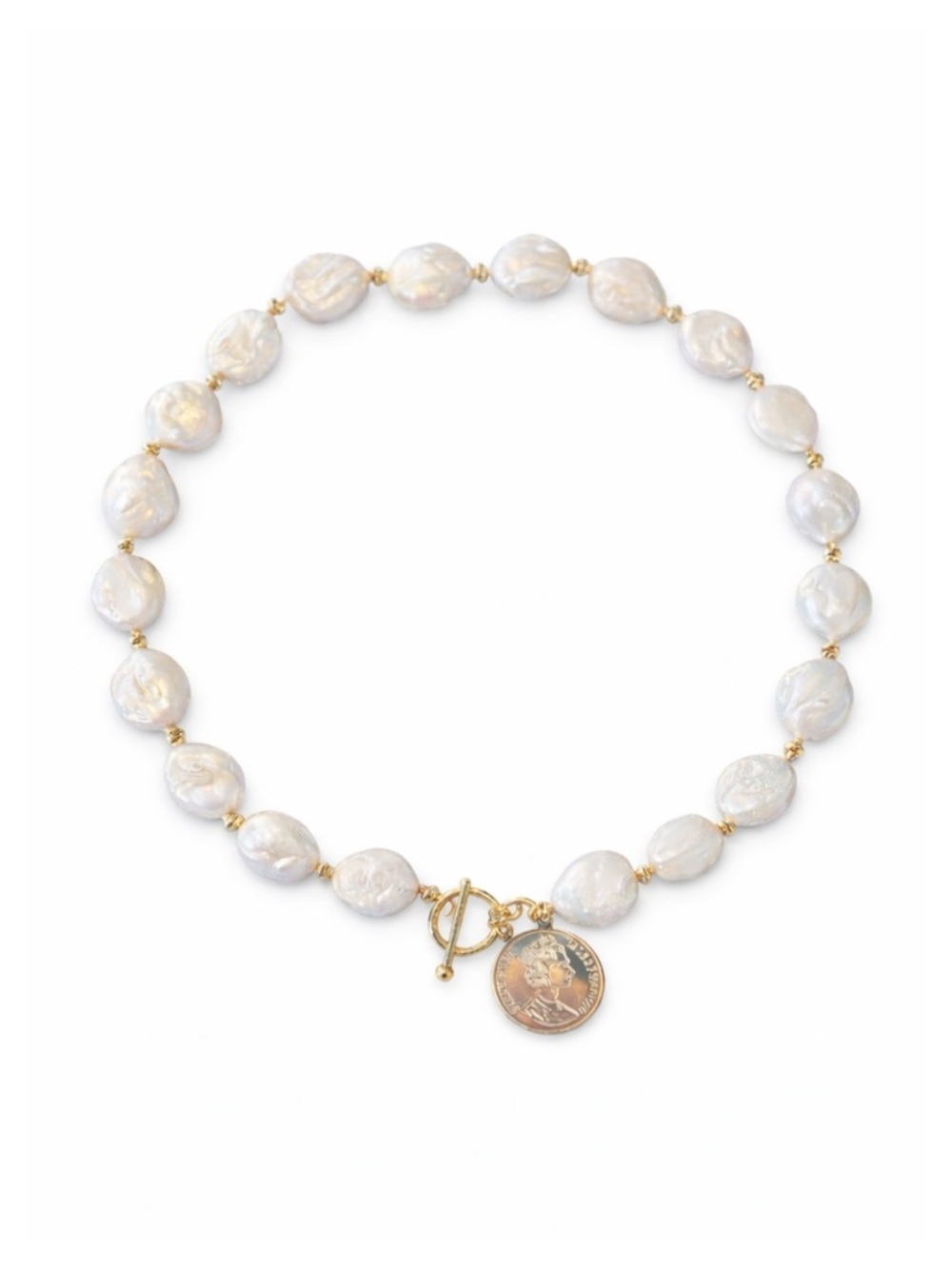 Natural Pearl Coin Necklace - Picture 8 of 11